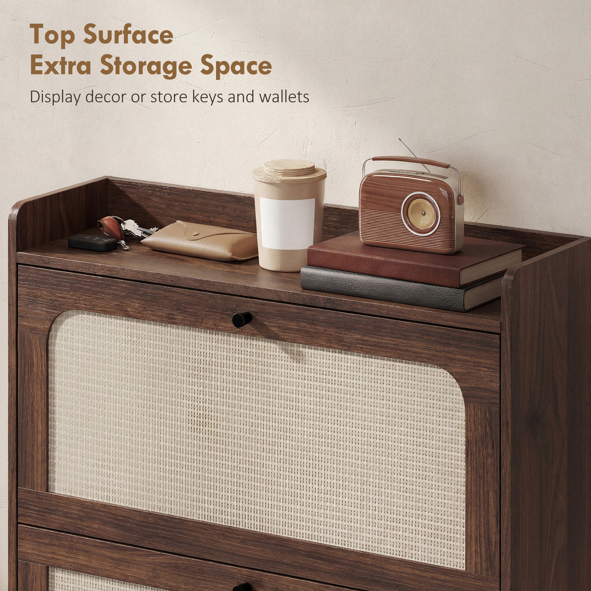 HOMCOM Shoe Cabinet with 2 Flip Drawers, Boho Narrow Shoe Storage Cabinet, Dark Brown