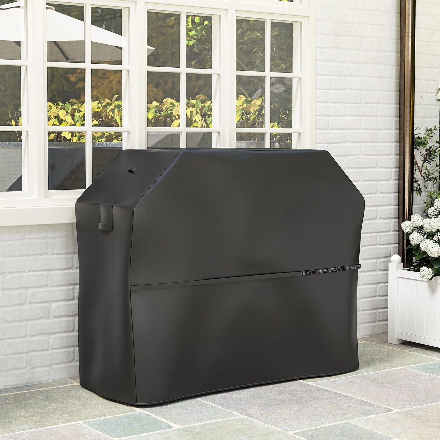 Outsunny BBQ Cover for Rectangular Gas Grill, 600D UPF30+ Oxford Fabric Barbecue Cover for Waterproof Protection Rip-Proof, with Windproof Hook and Loop Fasteners, Vents, 147 x 61 x 122 cm, Black