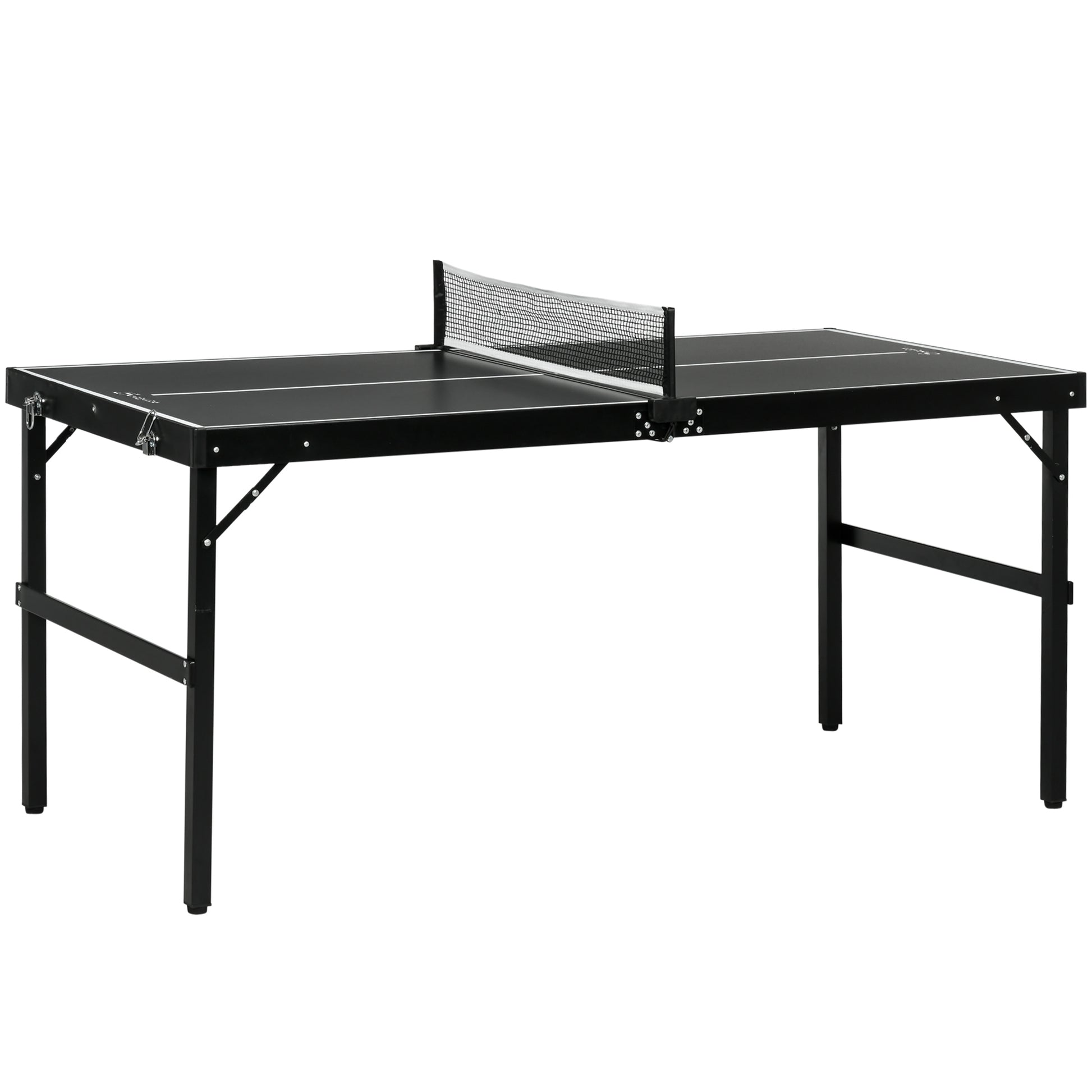 SPORTNOW 5ft Mini Table Tennis Table, Folding Ping Pong Table with Net and Aluminium Frame, Portable Ping Pong Game Set for Indoor Outdoor Use, Black