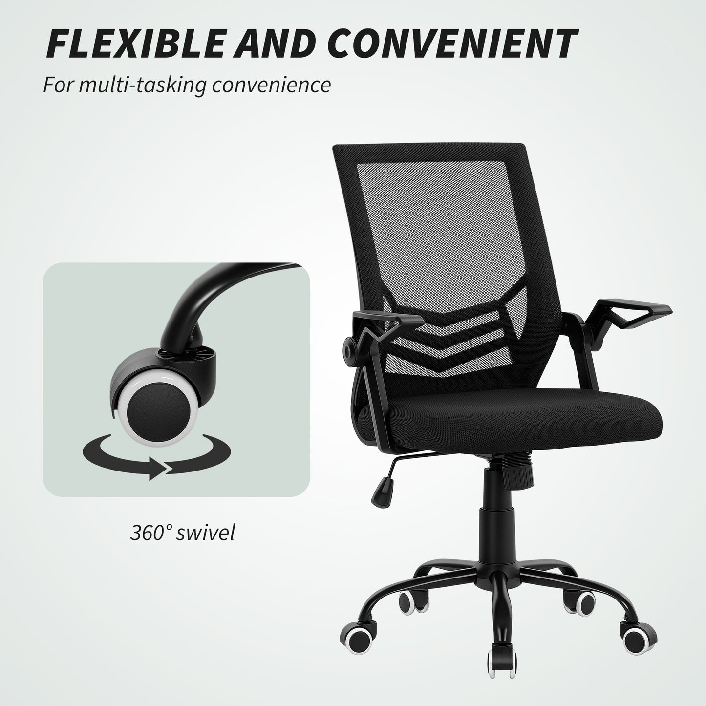 HOMCOM Modern Home Office Furniture Set, Computer Desk with Storage Shelf and Ergonomic Mesh Chair with Flip-Up Armrests, Lumbar Support, Adjustable Height, Rustic Brown and Black