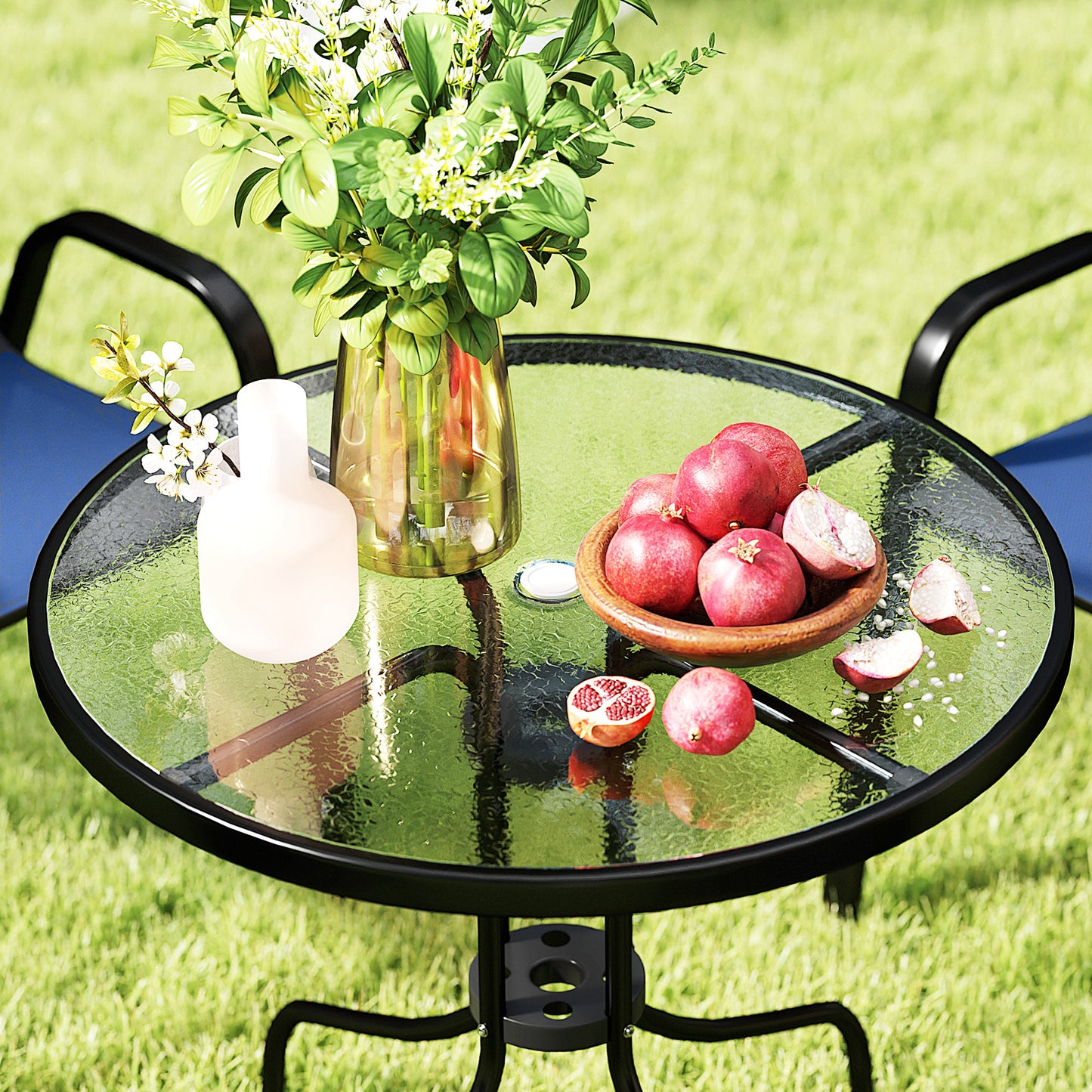 Outsunny Five-Piece Steel Patio Set, with Glass-Top Table - Dark Blue