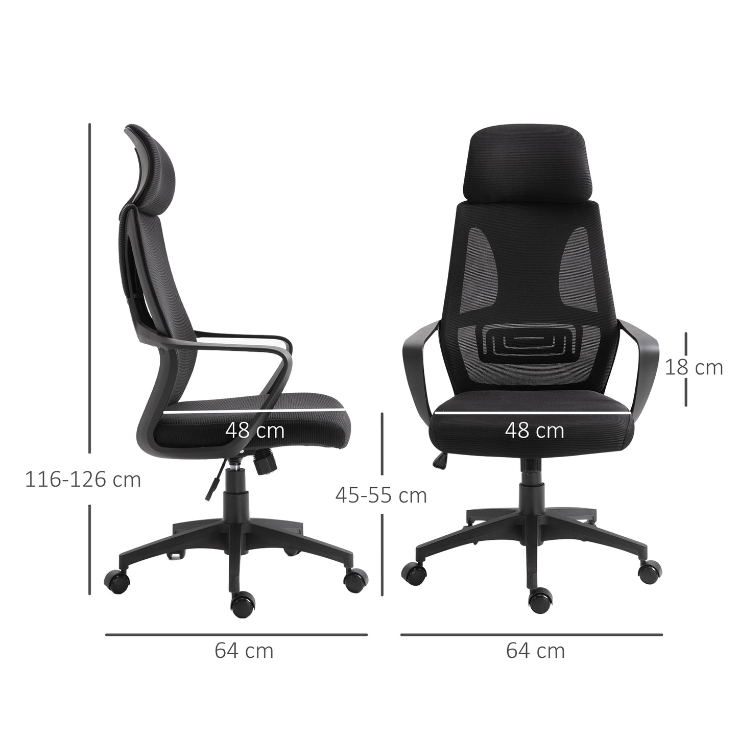 Vinsetto High Back Office Chair with Headrest, Adjustable Height, Mesh Material for Office Use, Black