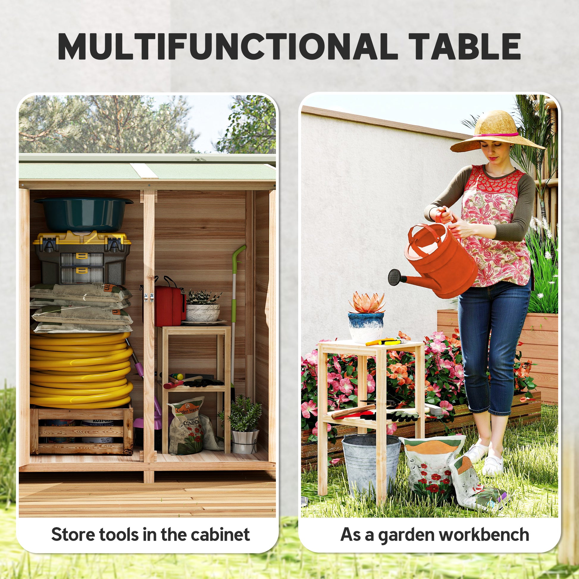 Outsunny 140 x 75 Fir Wood Garden Shed, with Asphalt Roof - Natural