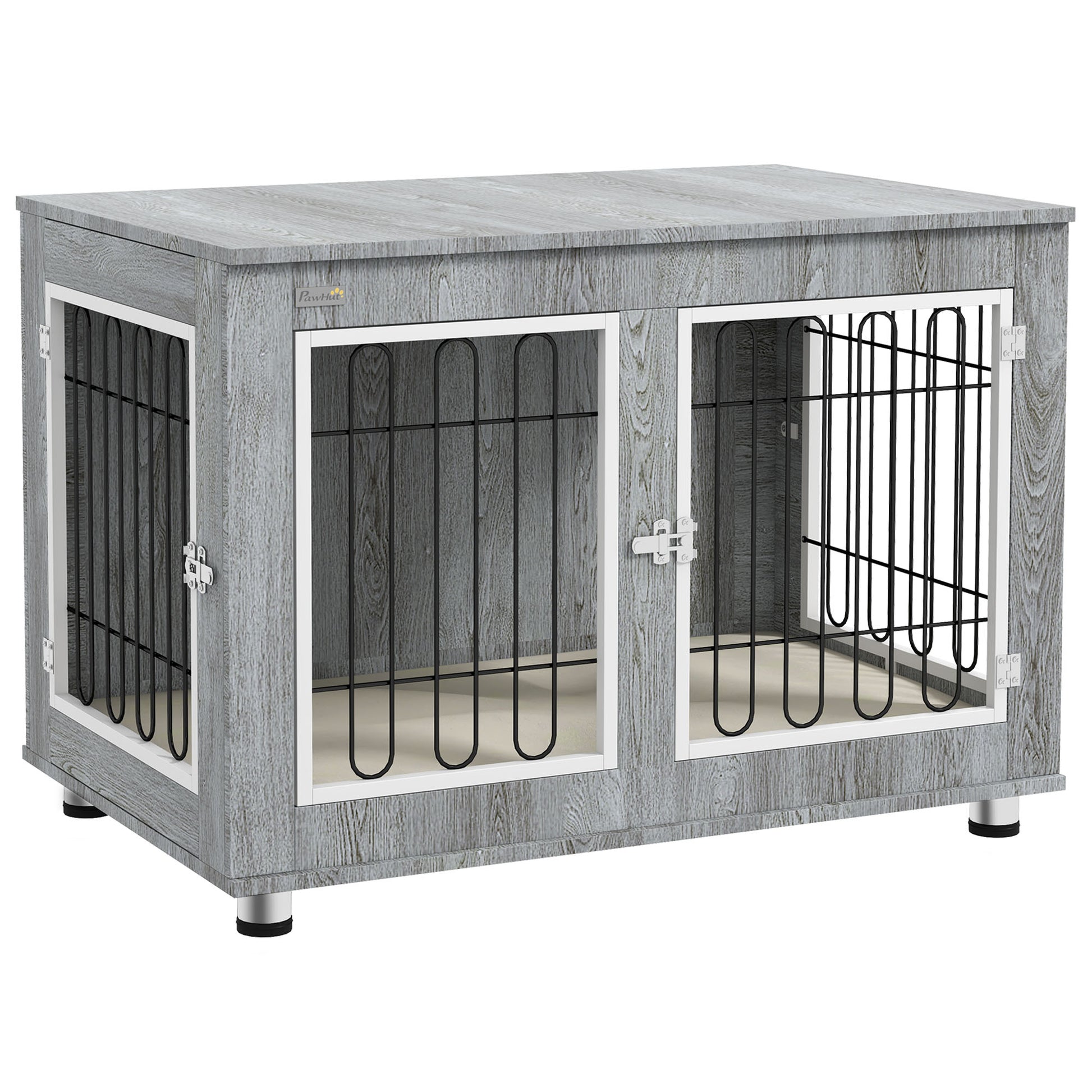 PawHut Dog Crate Furniture End Table, with Washable Cushion, Double Doors, for Medium/Large Dogs, Grey Default Title
