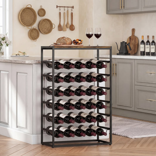 HOMCOM 30 Bottles Wine Rack, 6 Tier Free Standing Wine Storage Holder with Wood Effect Tabletop, Rustic Brown