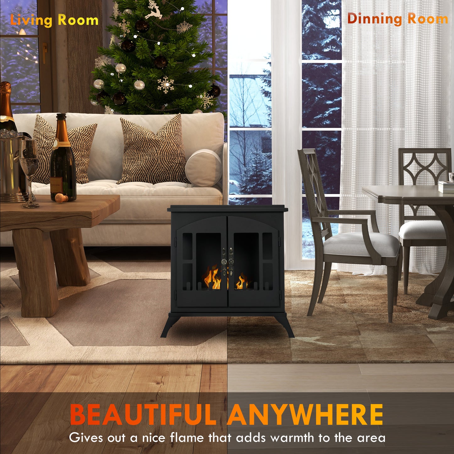 HOMCOM Bioethanol Stove Freestanding Medium-Large 3H Burning Stainless Steel Flame Snuffer for Living Room Black