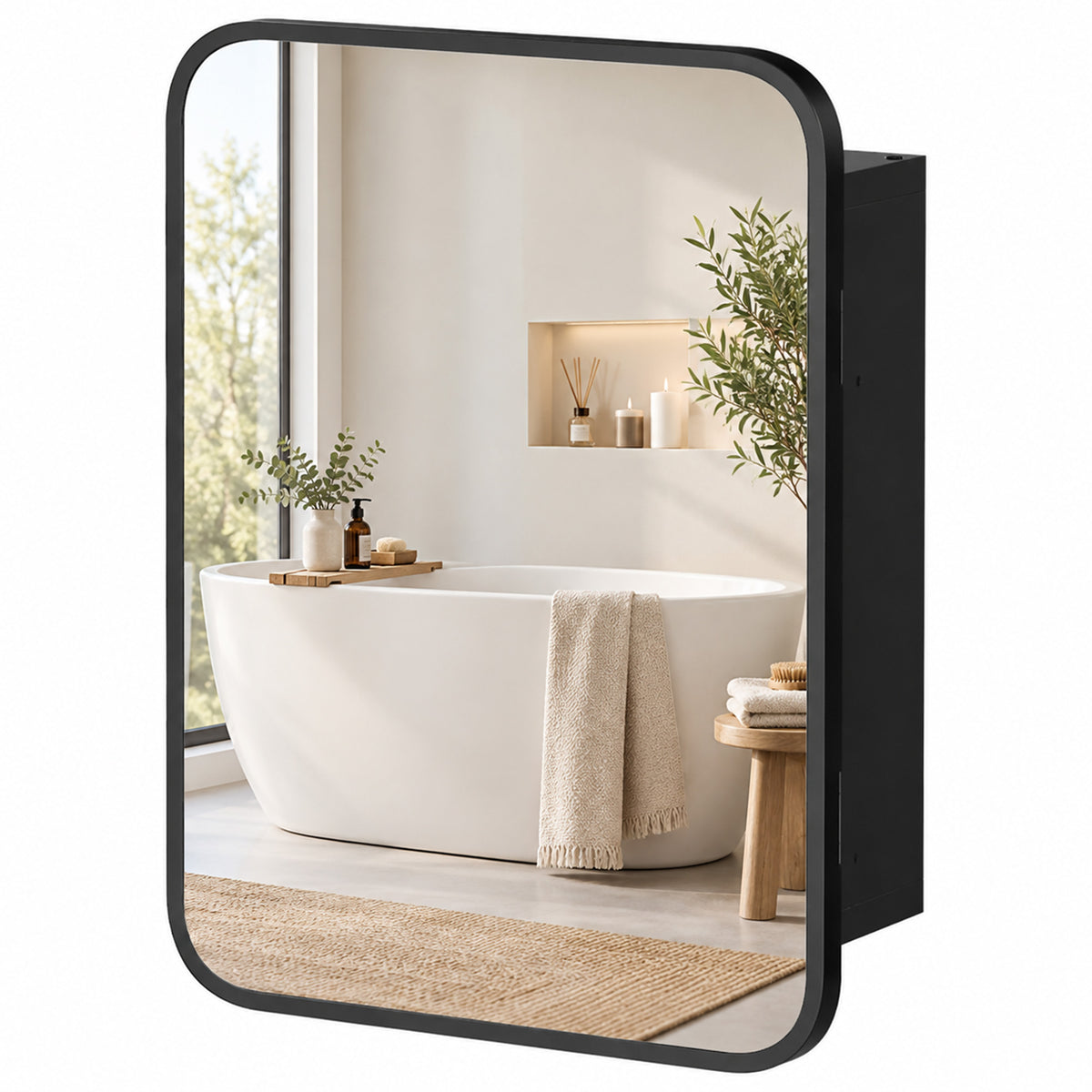 HOMCOM Bathroom Medicine Mirror Cabinet, Bathroom Wall Cabinet with Storage, Magnetic Door and Adjustable Shelf, Black Default Title