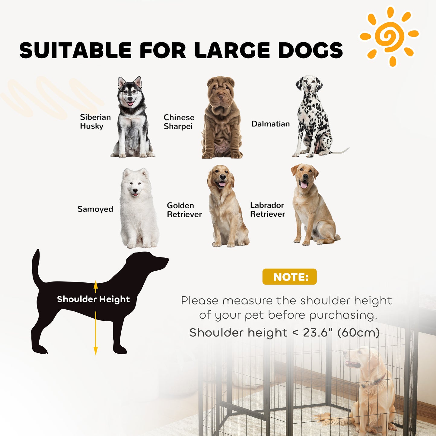 PawHut Six-Panel Dog Playpen with Door, for Large Dogs, Indoors, Outdoors, 100cm Tall, Black