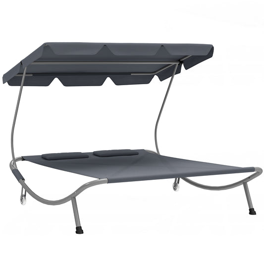 Outsunny Double Outdoor Bed, with Canopy - Light Grey