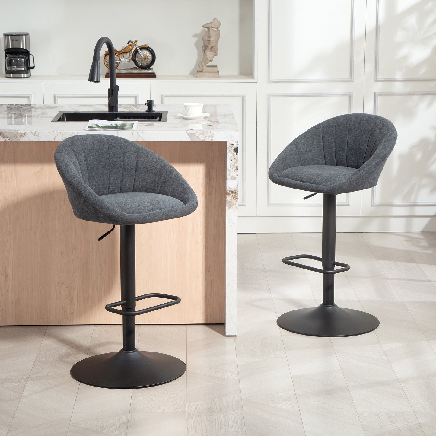 HOMCOM Set of Two Relaxed Tub Bar Stools - Dark Grey