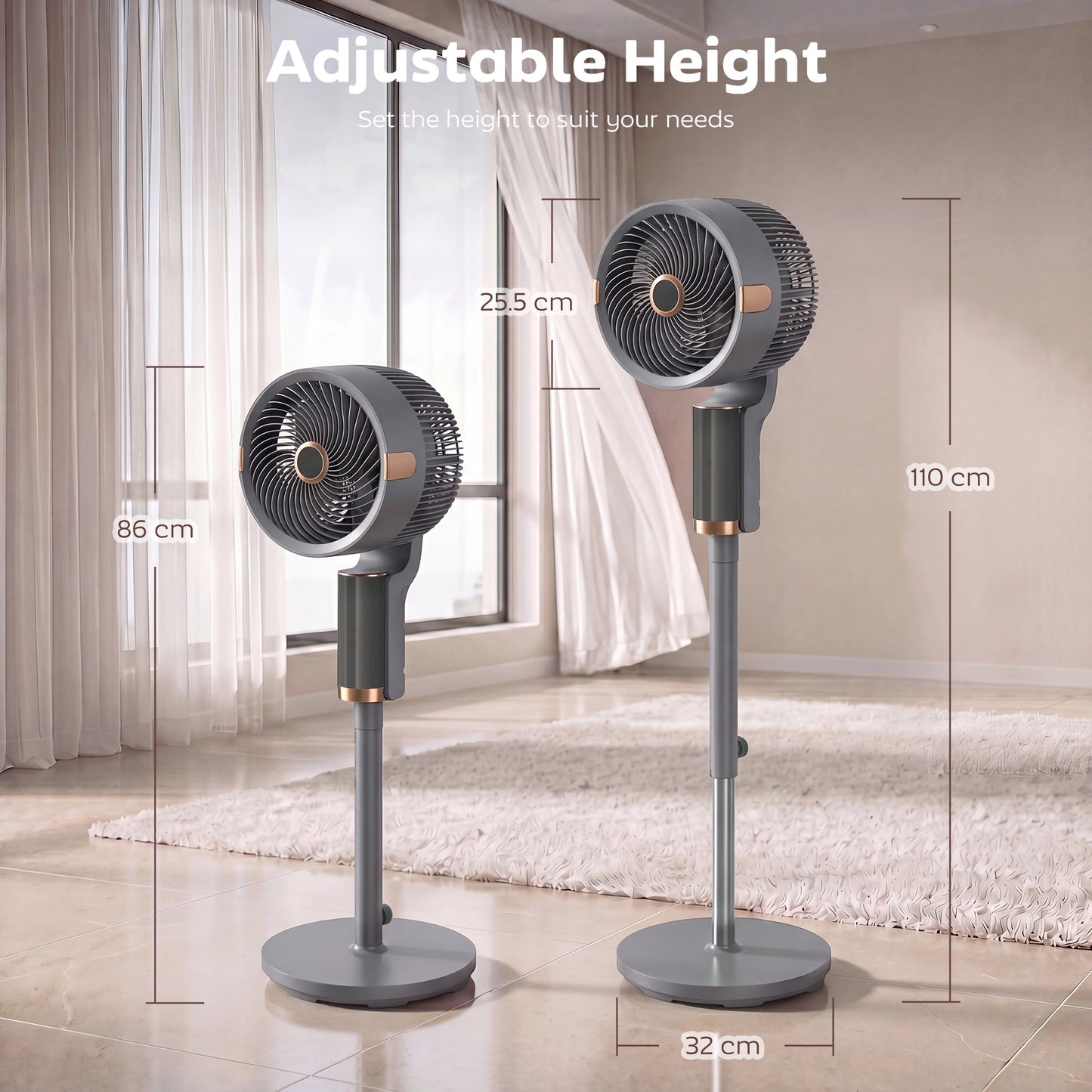 HOMCOM 20 dB Silent Standing Fan for Bedroom, 44" Pedestal Fan with 90Â° Oscillating, 8 Speeds and LED Light, Grey