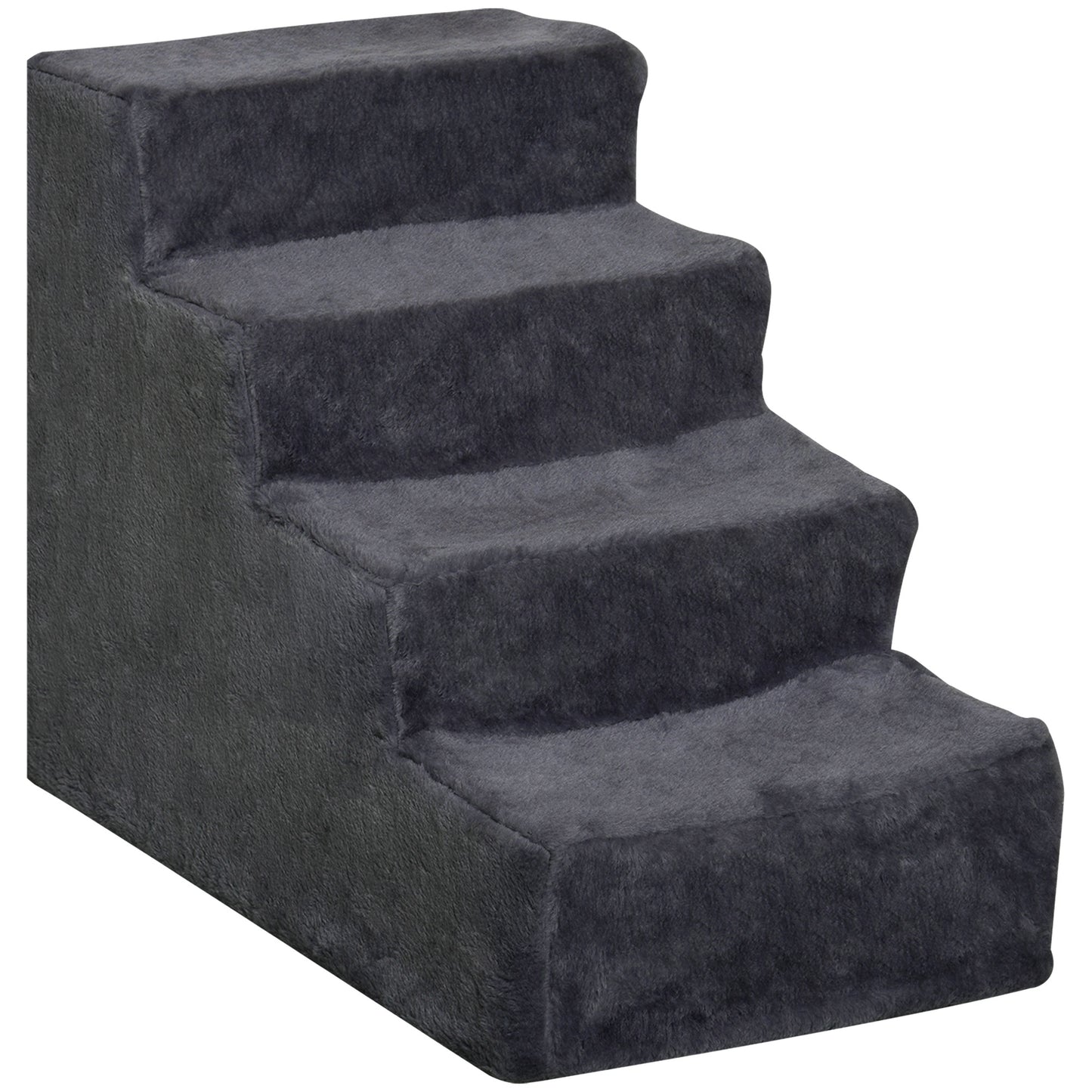 PawHut Four-Step Dog Stairs, with Washable Plush Cover, for High Bed Sofa, Dog Stairs for Small Dog and Cat - Dark Grey Default Title