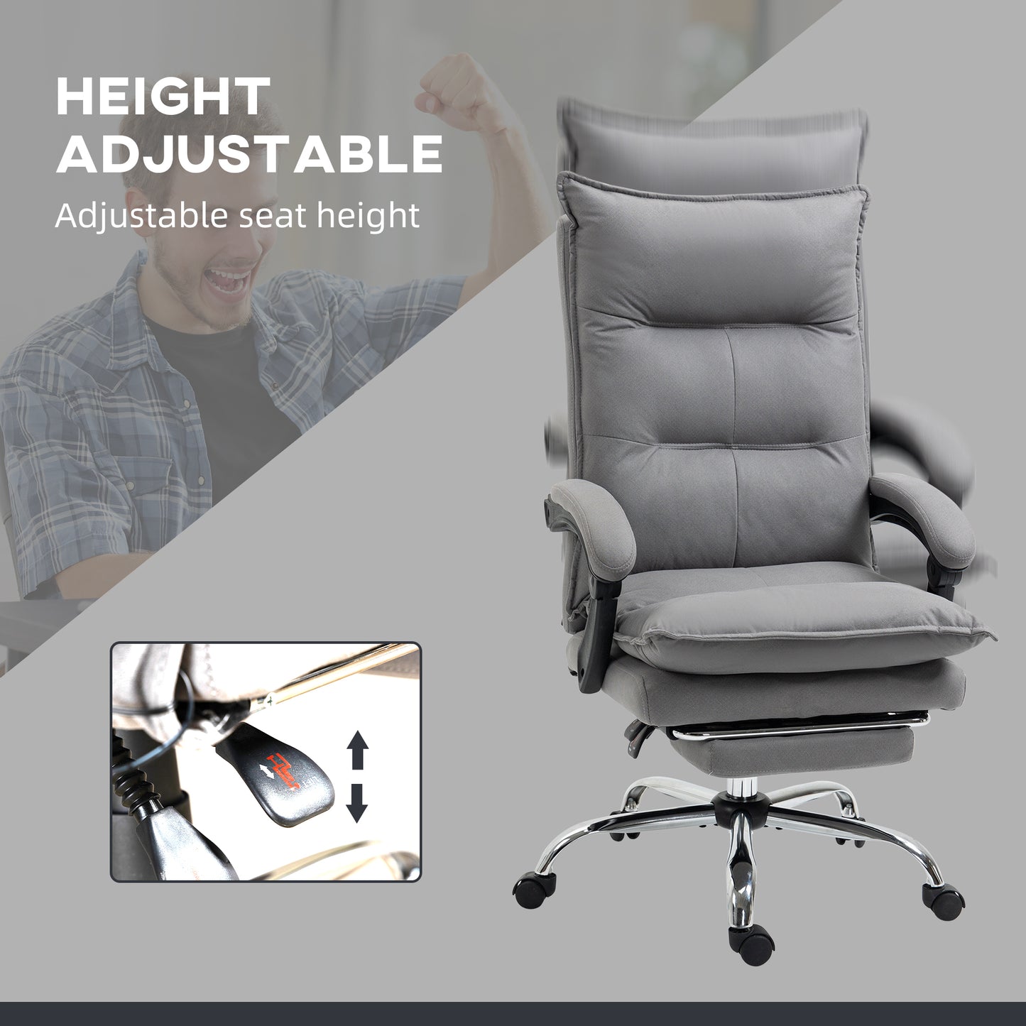 Vinsetto Massage Office Chair with Footrest, Desk Chair with 6 Point Massage and Heat, 155Â° Reclining Back for Home, Thick Padding, Grey