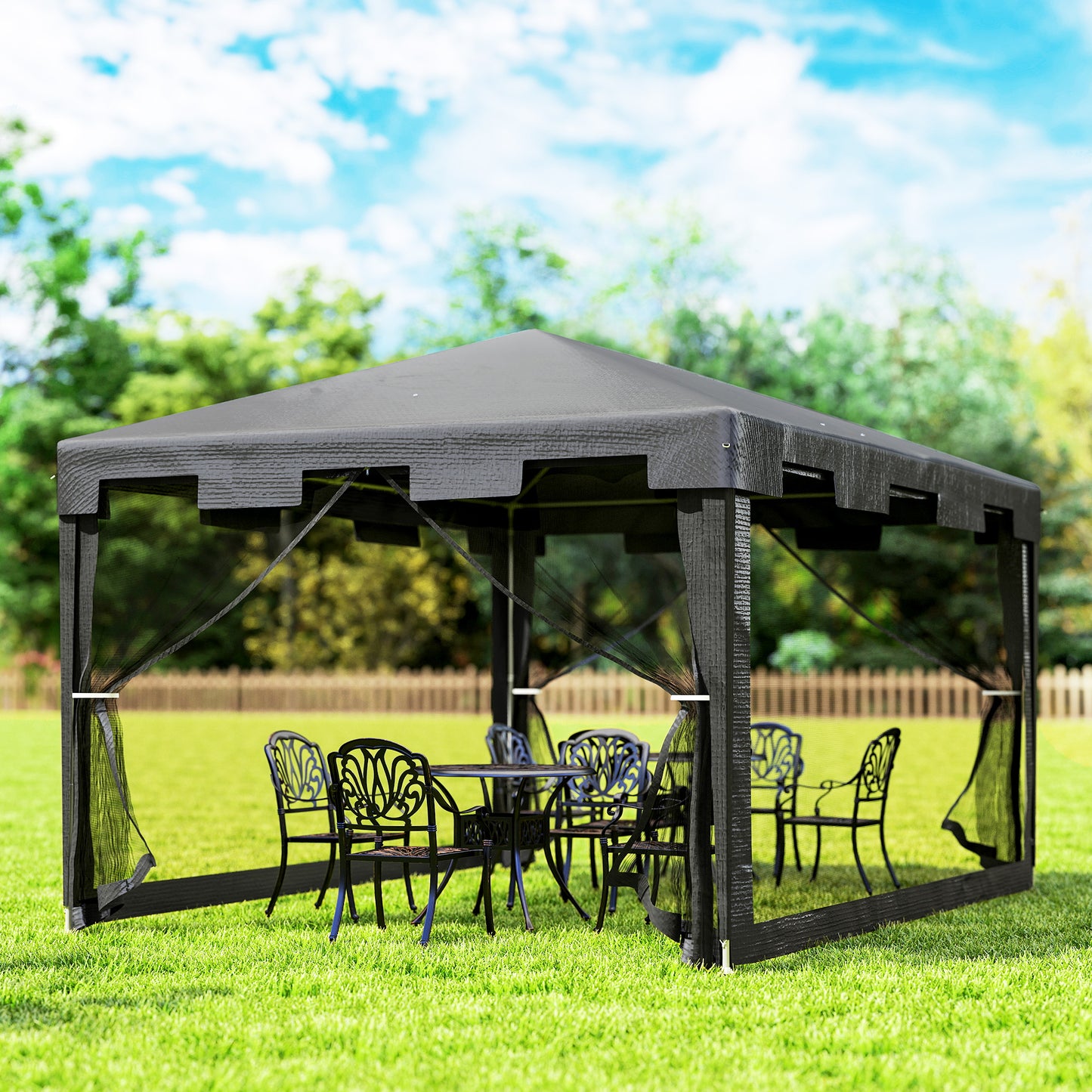 Outsunny 4 x 3 m Party Tent Wedding Gazebo Outdoor Waterproof PE Canopy Shade with Panel