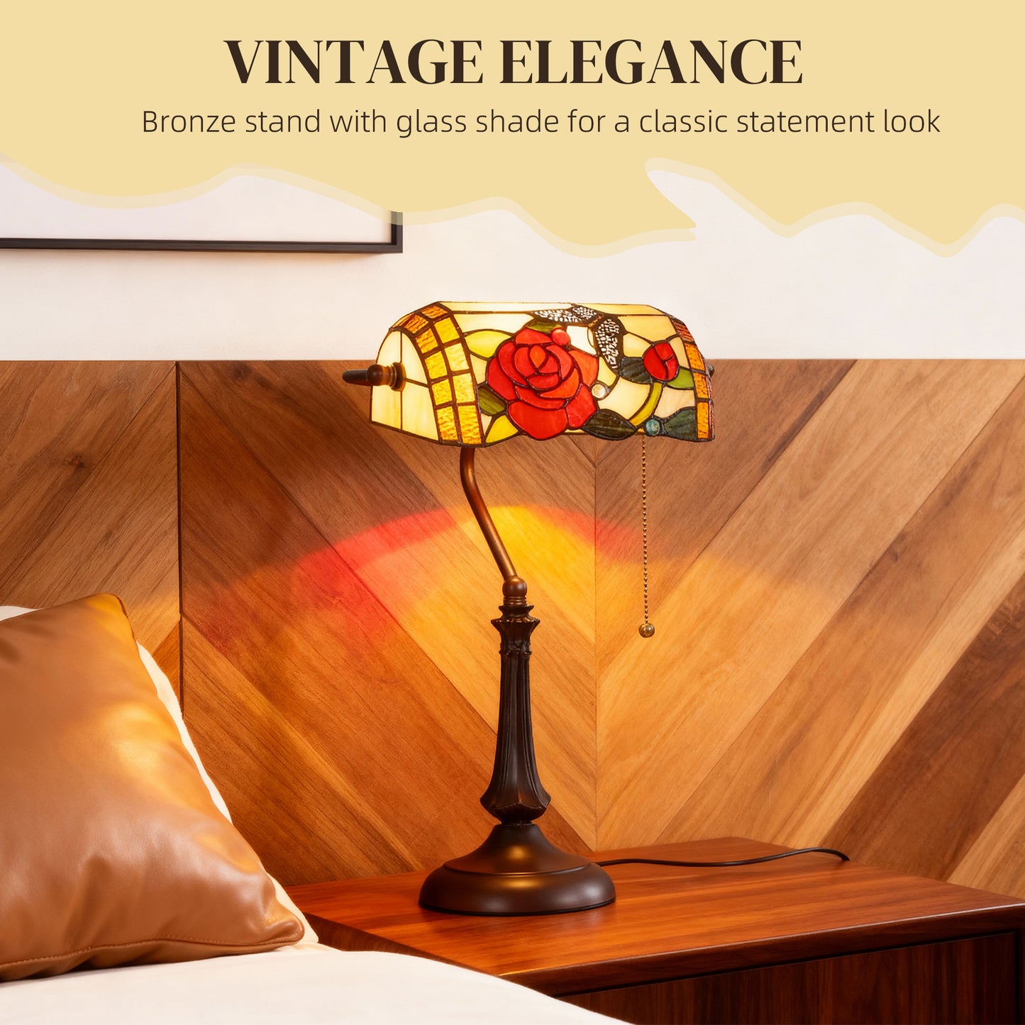 HOMCOM Tiffany-Style Rose and Butterfly Table Lamp - Multi