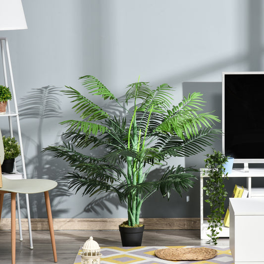 Outsunny 125cm/4FT Artificial Palm Plant Decorative Tree with Nursery Pot, Fake Plastic Indoor Outdoor Home Office DÃ©cor, Green