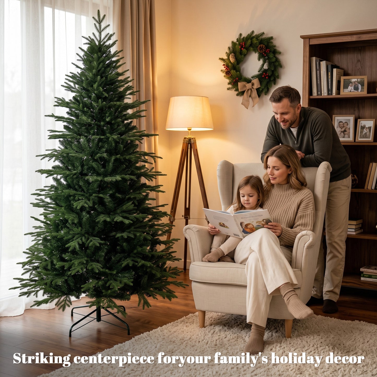 HOMCOM 7ft Artificial Christmas Tree with 2080 Realistic Tips, Hinged Xmas Tree with Wide Shape for Home Office, Green
