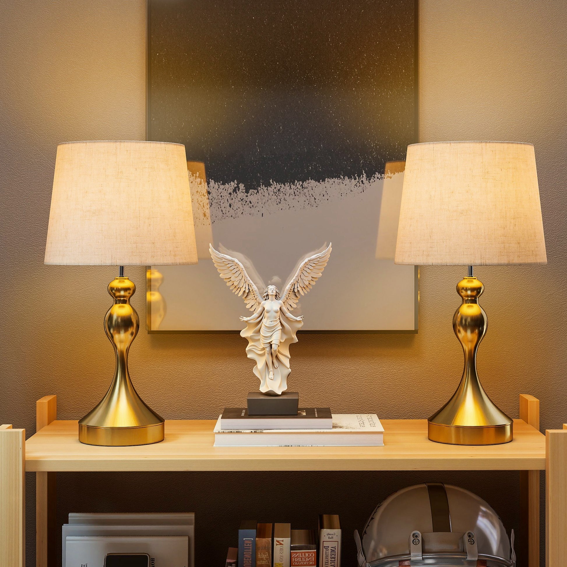 HOMCOM Set of Two Three-Colour Lamps, with USB Ports - Gold Tone