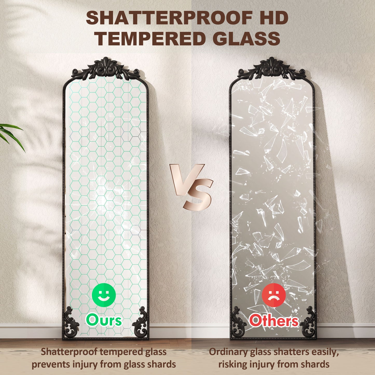 HOMCOM Floor Mirror, 50 x 160 cm Full Length Mirror with Baroque Metal Frame for Bedroom, Living Room, Dressing Room, Black