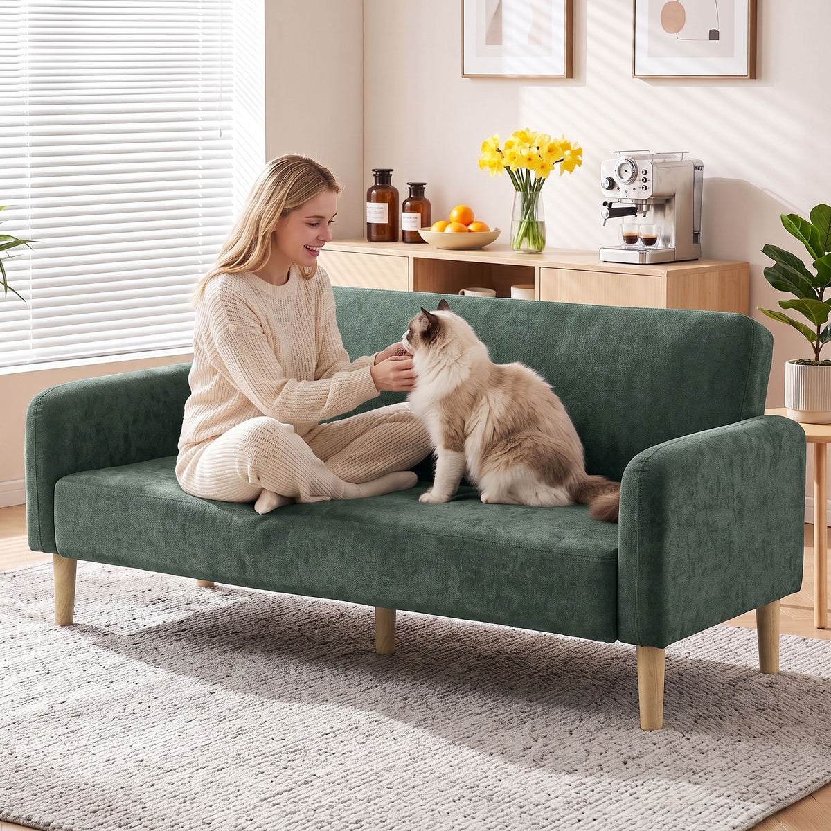 HOMCOM 2 Seater Sofa, Velvet Small Couch with 20cm Thick Padding, Wide and Deep Seat, Dark Green