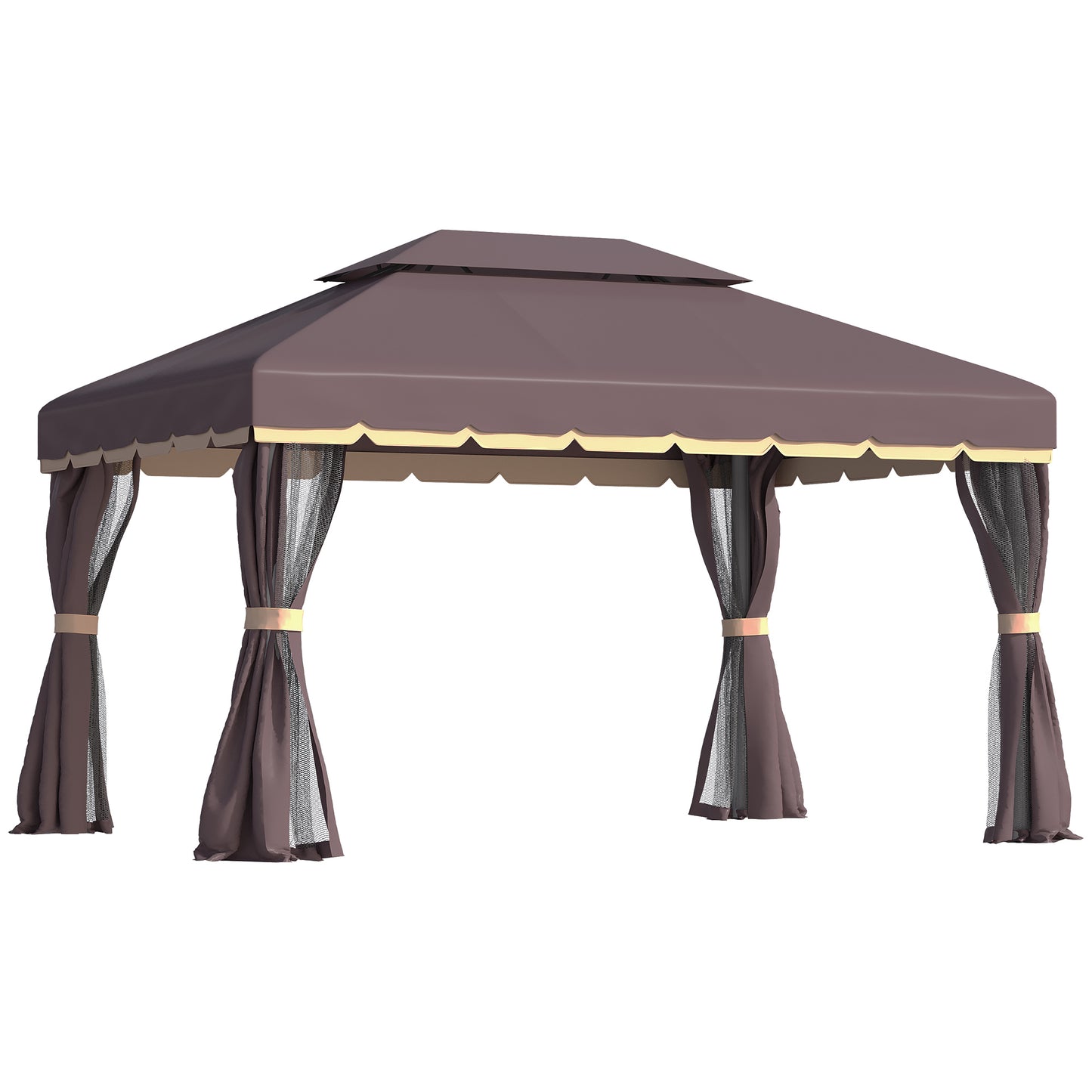 Outsunny 3 x 4m Aluminium GardenÂ Gazebo, Marquee Canopy Shelter Pavilion Party Tent with Nets and Curtains for Garden and Deck, Coffee
