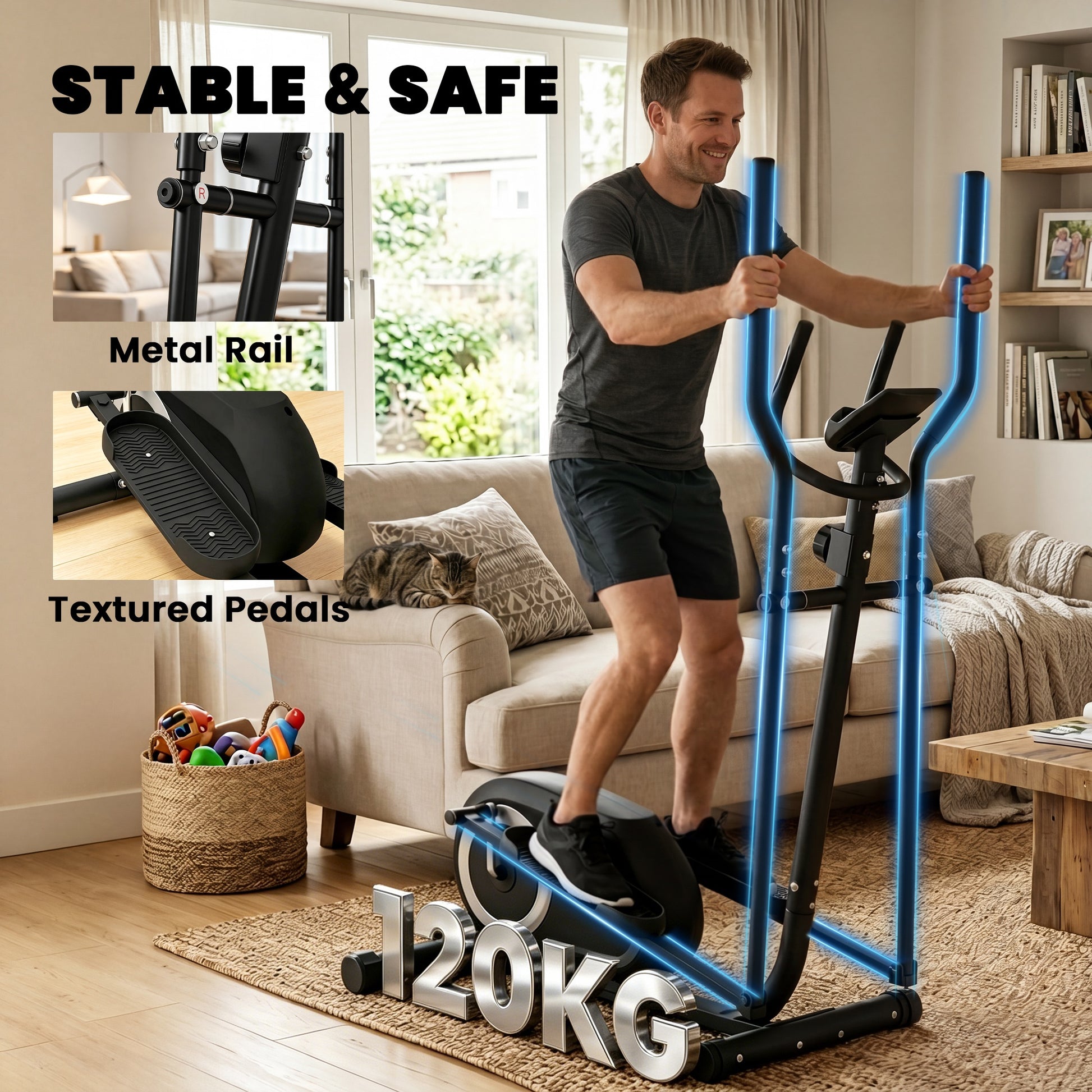 SPORTNOW Elliptical Cross Trainer for Home, Quiet Magnetic Elliptical Machine with Bluetooth, App Compatible, 8-Level Resistance