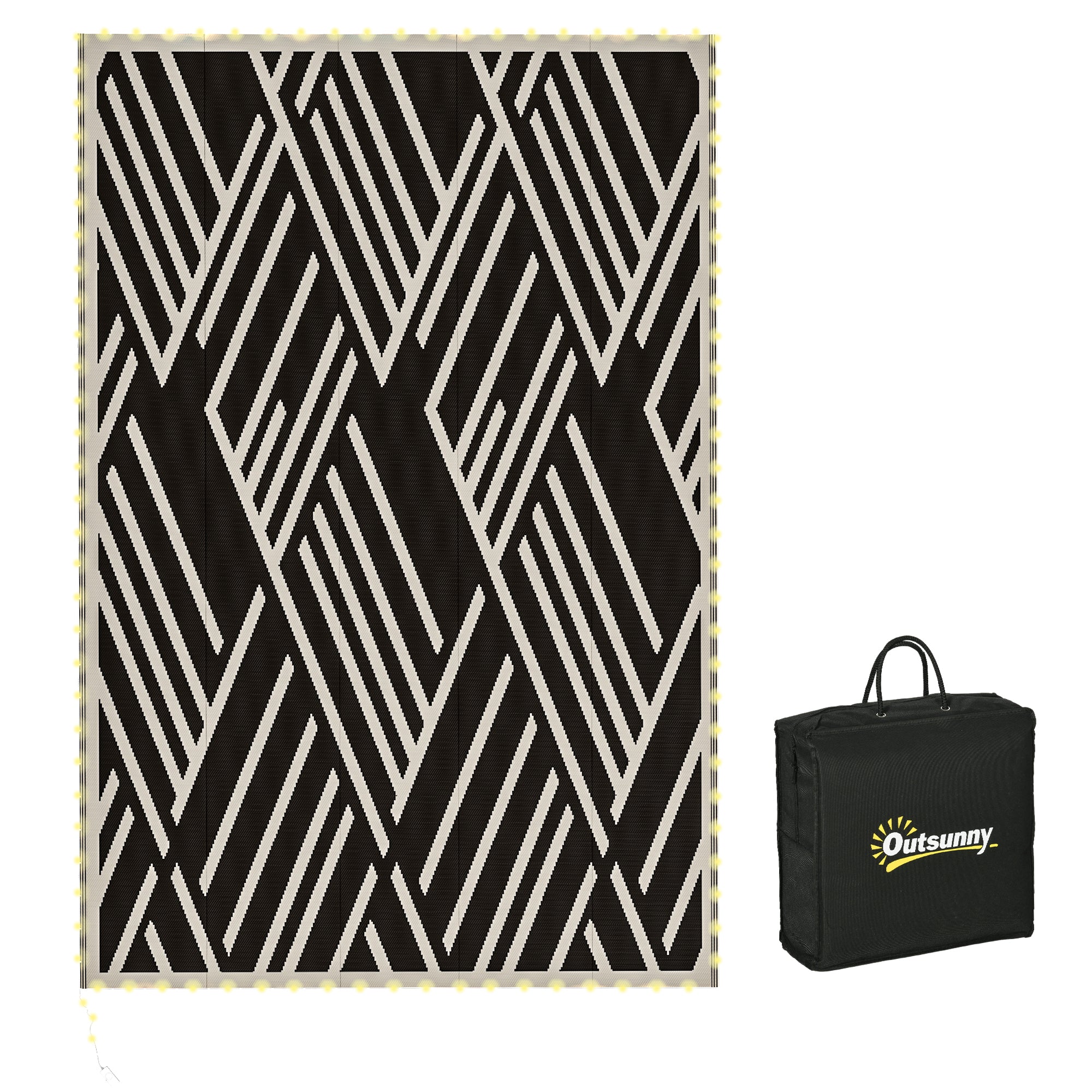 Outsunny Plastic Straw Reversible RV Outdoor Rug with LED String Light ...