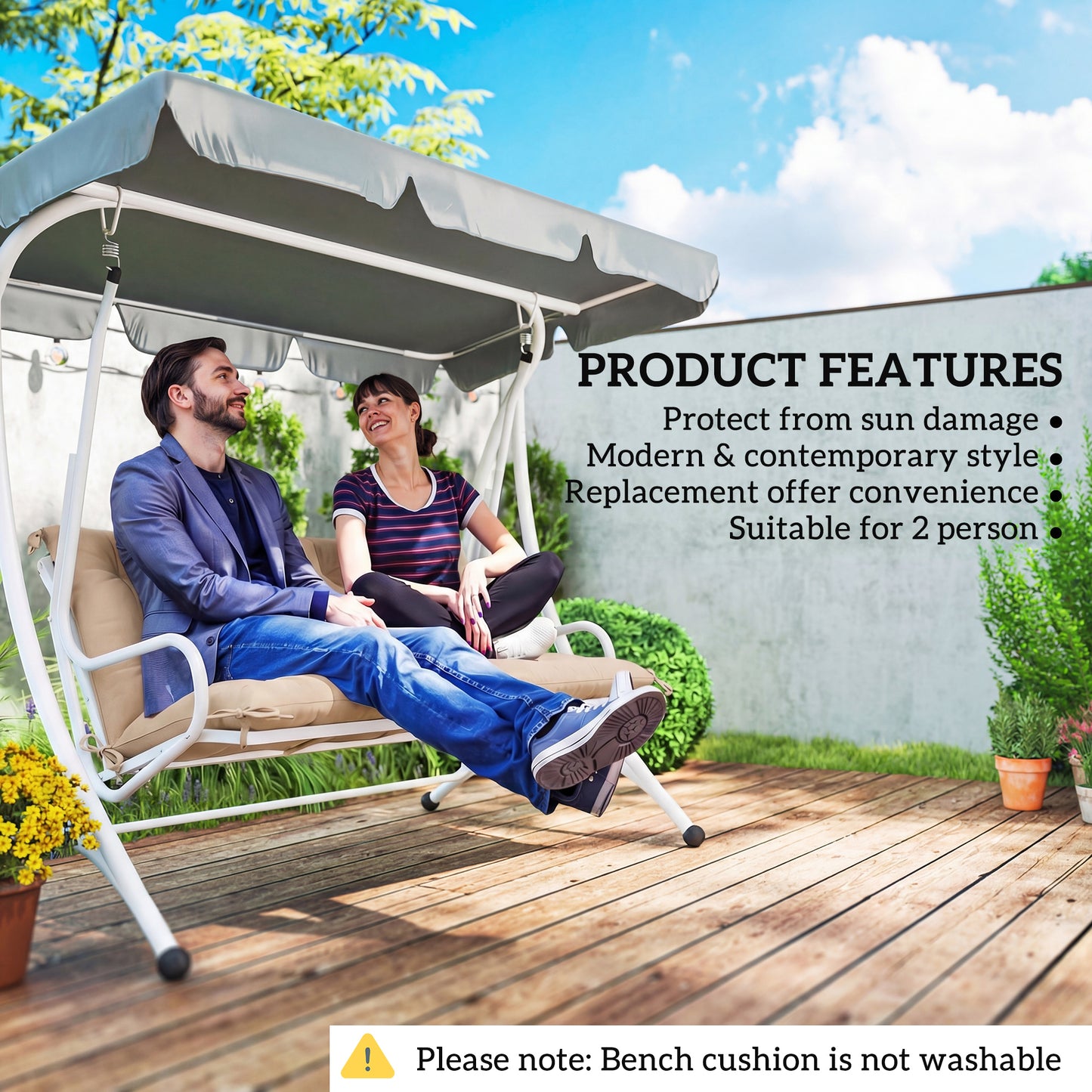 Outsunny Garden Bench Cushion, 2 Seater Swing Chair Cushion, Seat Pad with Ties for Indoor and Outdoor Use, 110 x 120 cm