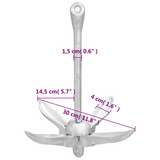 vidaXL Folding Anchor with Rope Silver 1.5 kg Malleable Iron