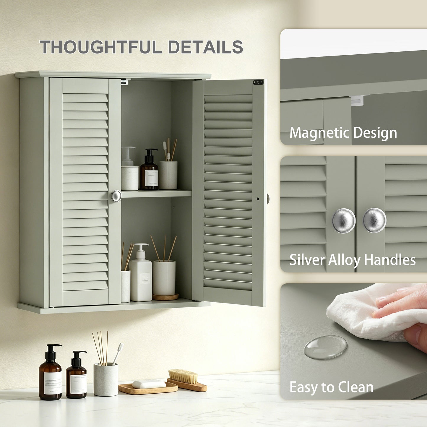 HOMCOM Bathroom Cabinet, Bathroom Wall Cabinet with Louvered Doors and Adjustable Shelf Storage for Kitchen, Light Green