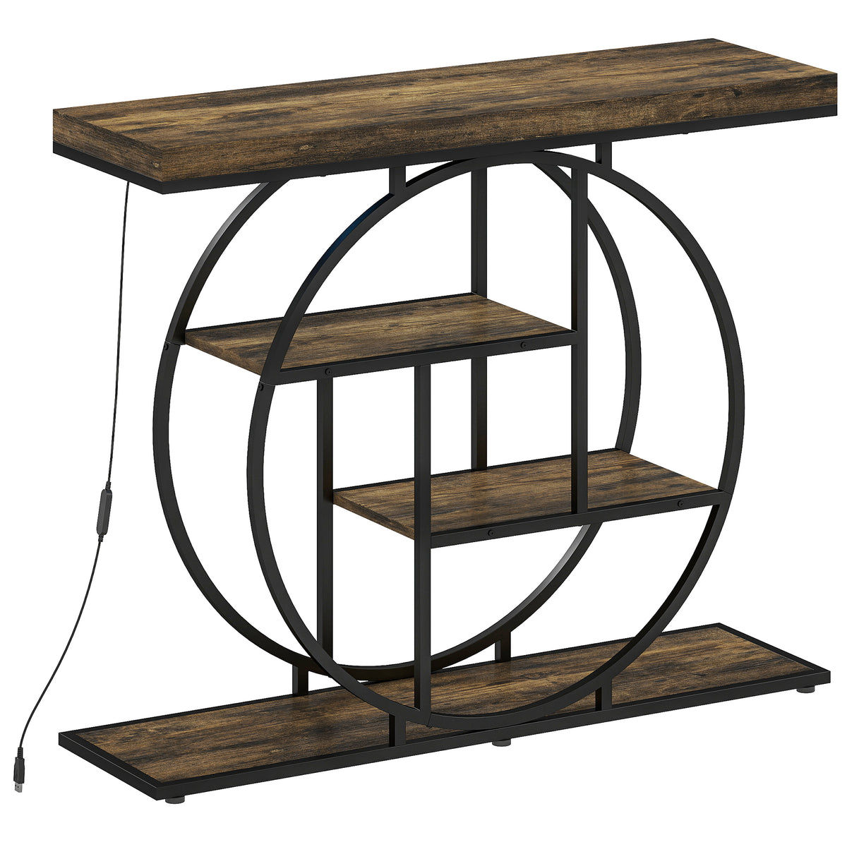 HOMCOM Industrial Console Table with LED Lights, Narrow Hallway Table with Storage Shelves, 100cm, Rustic Brown Default Title