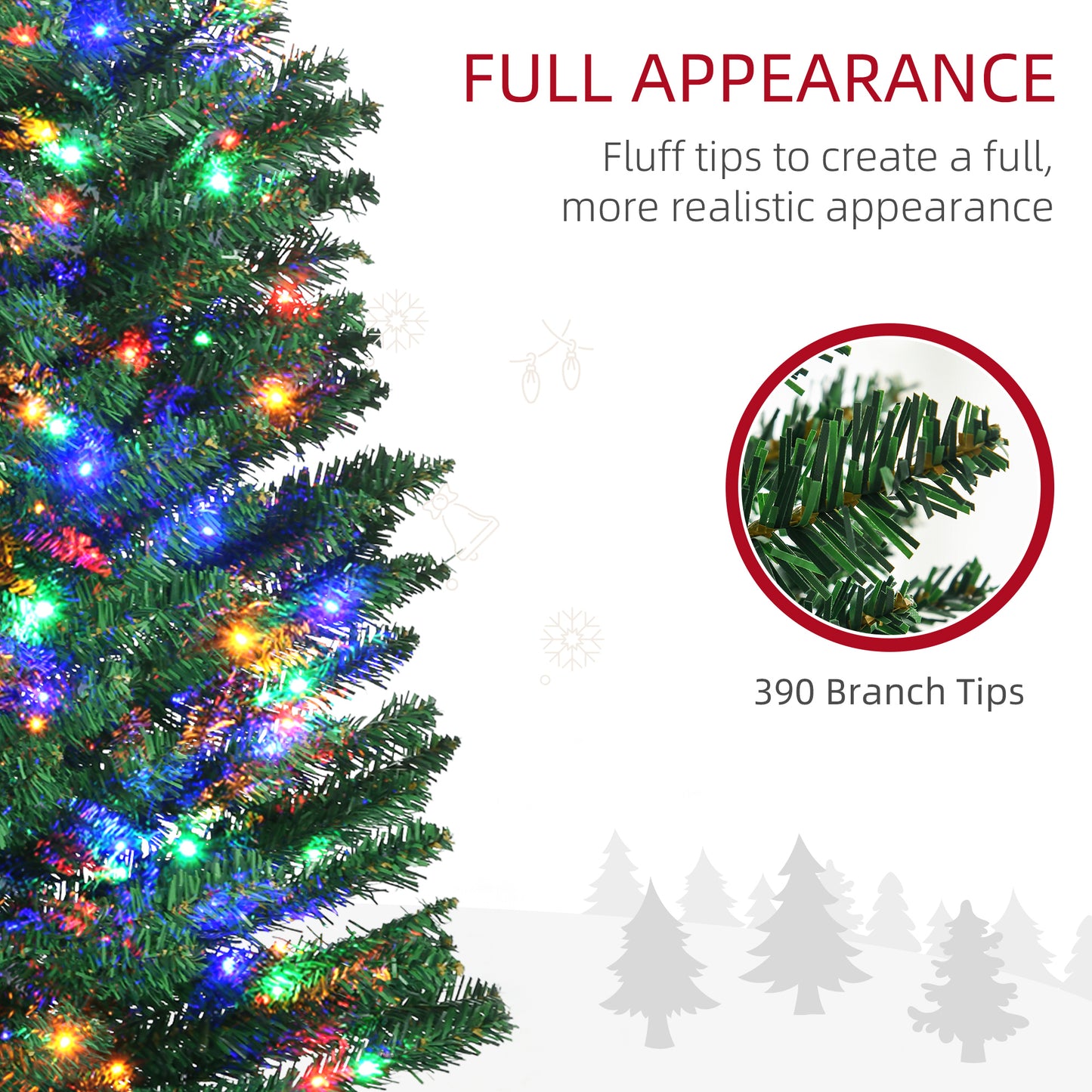 HOMCOM 6' Artificial Prelit Christmas Trees with Colourful LED Lights, Pencil Shape, Steel Base
