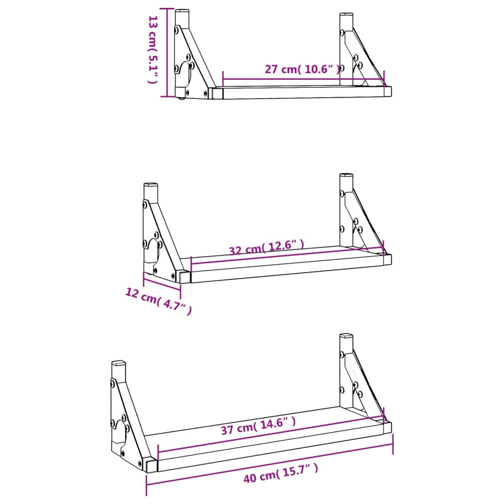 3 Piece Wall Shelf Set Sonoma Oak Engineered Wood
