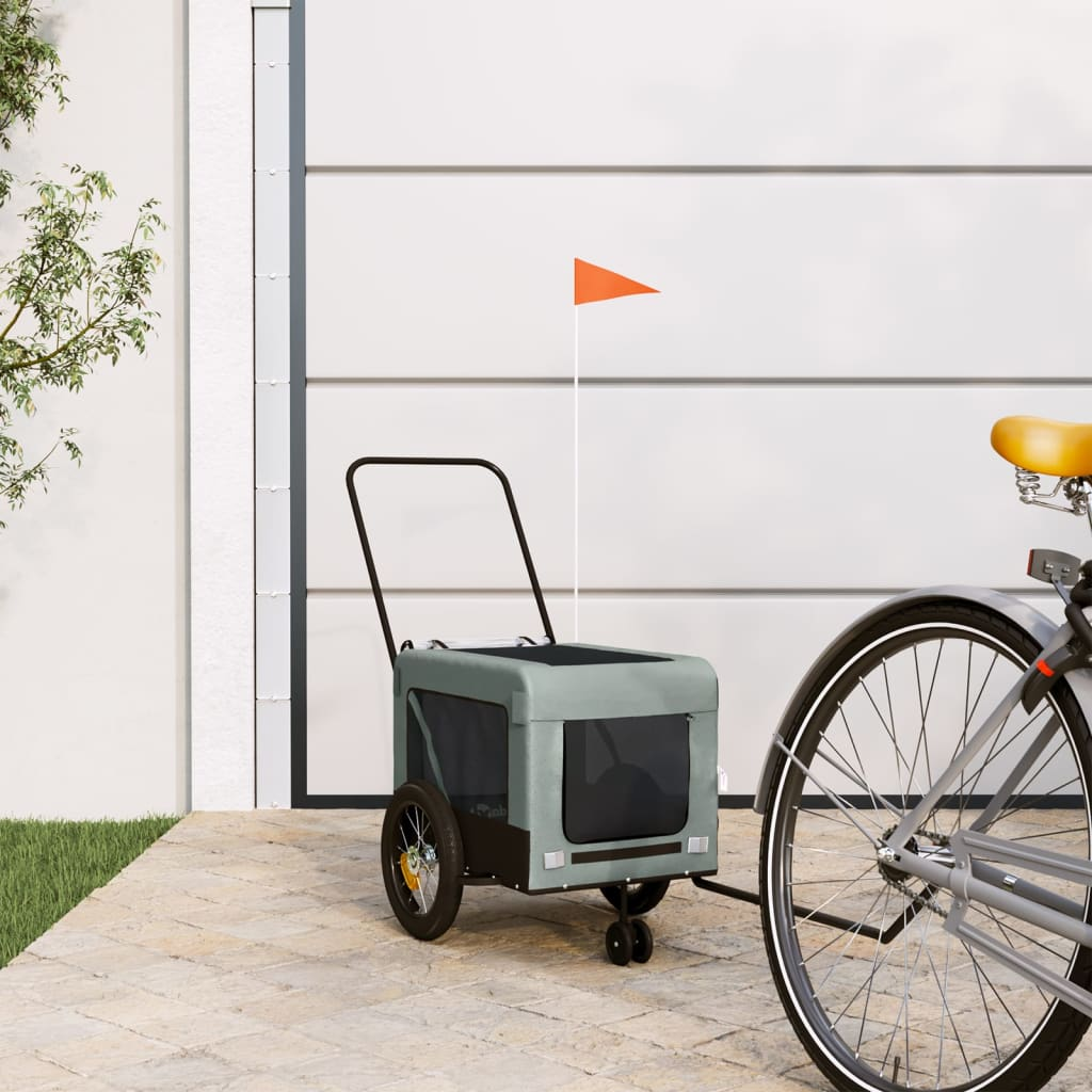 vidaXL Pet Bike Trailer Grey and Black Oxford Fabric and Iron