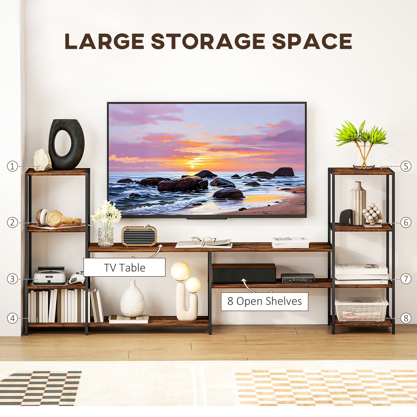 HOMCOM TV Unit for TVs up to 60 Inches, Industrial TV Stand with Storage Shelves, Entertainment Centre for Living Room, Bedroom