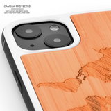 iPhone 13 bamboo wood case world map engraved backside with TPU bumper