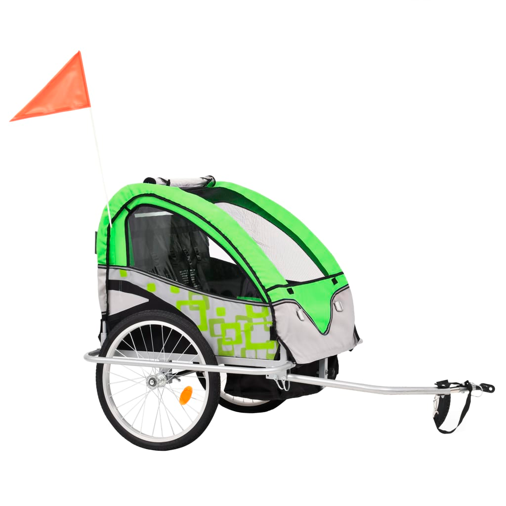 2-in-1 Bike Trailer & Stroller Green and Grey