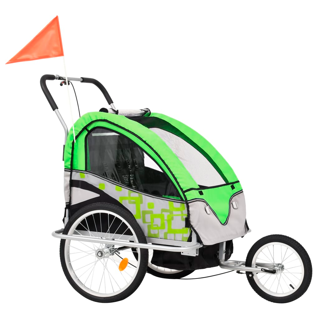 2-in-1 Bike Trailer & Stroller Green and Grey