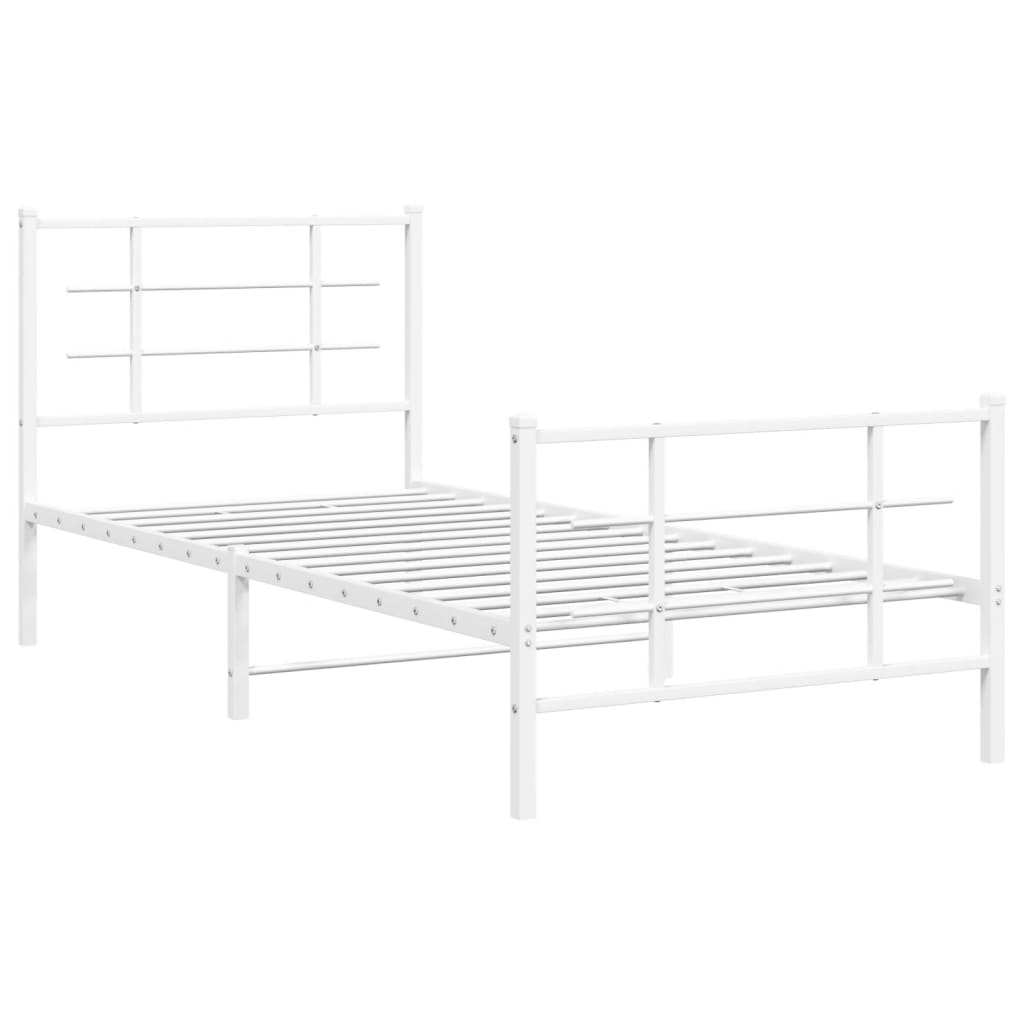 vidaXL Metal Bed Frame with Headboard and Footboard White 90x190 cm Single
