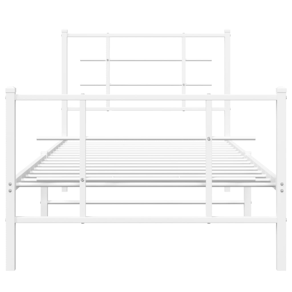 vidaXL Metal Bed Frame with Headboard and Footboard White 90x190 cm Single
