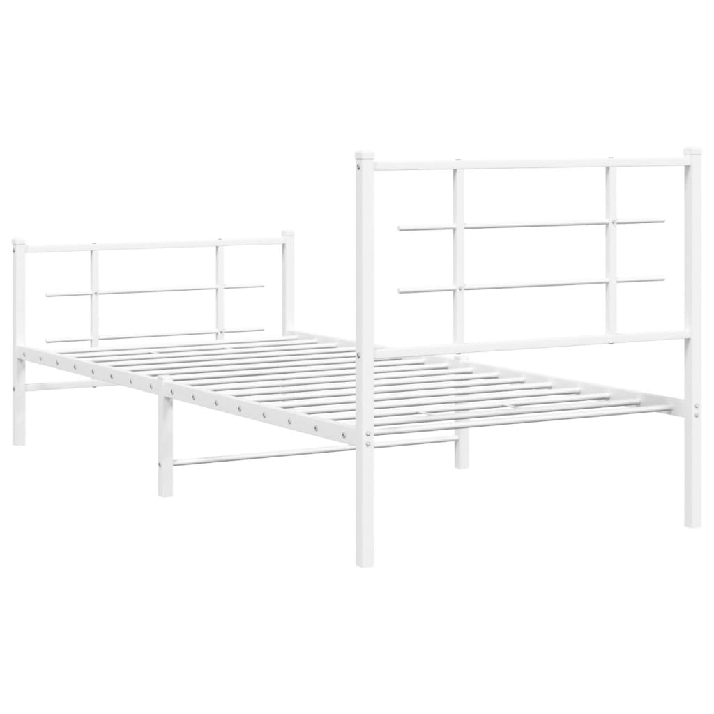 vidaXL Metal Bed Frame with Headboard and Footboard White 90x190 cm Single