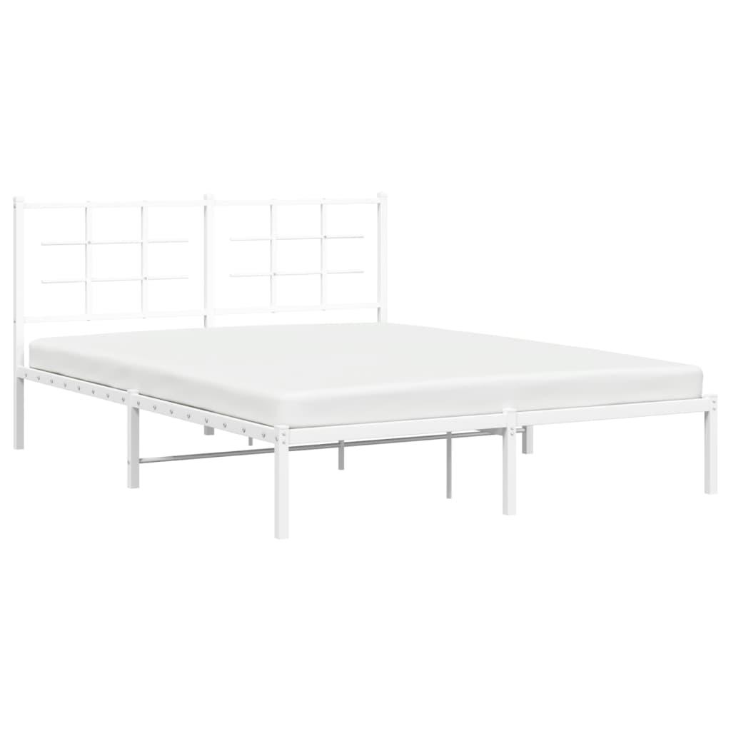 vidaXL Metal Bed Frame with Headboard White 150x200 cm King Size