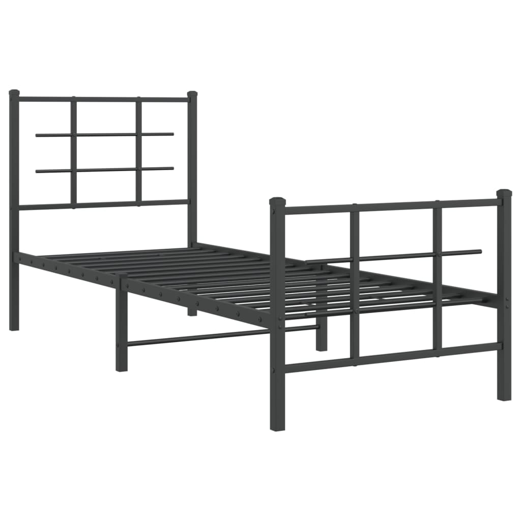 vidaXL Metal Bed Frame with Headboard and Footboard Black 75x190 cm Small Single
