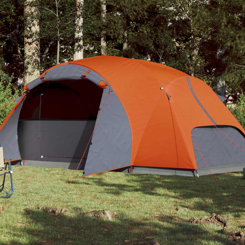 Camping Tent 8-Person Grey and Orange Waterproof