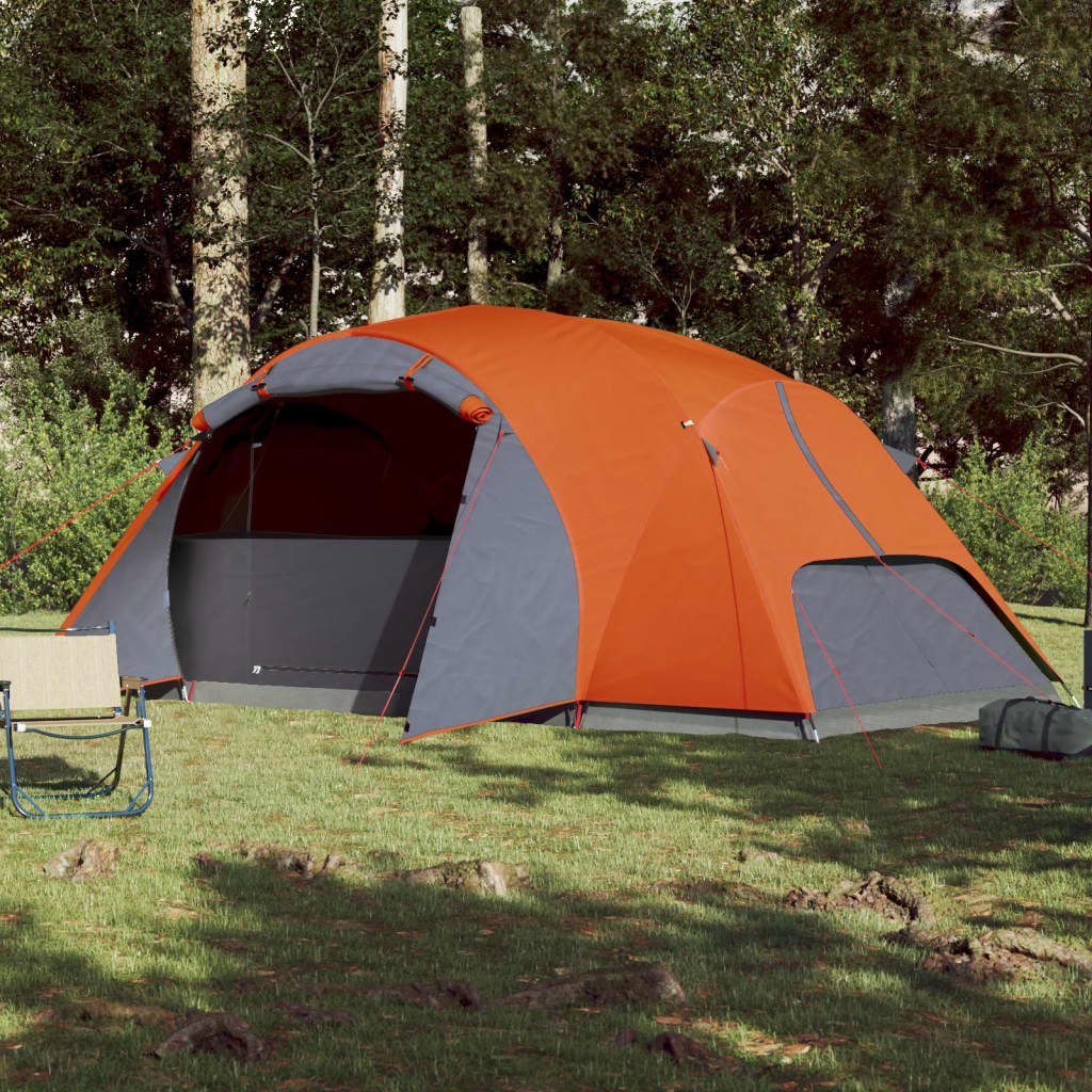 Camping Tent 8-Person Grey and Orange Waterproof