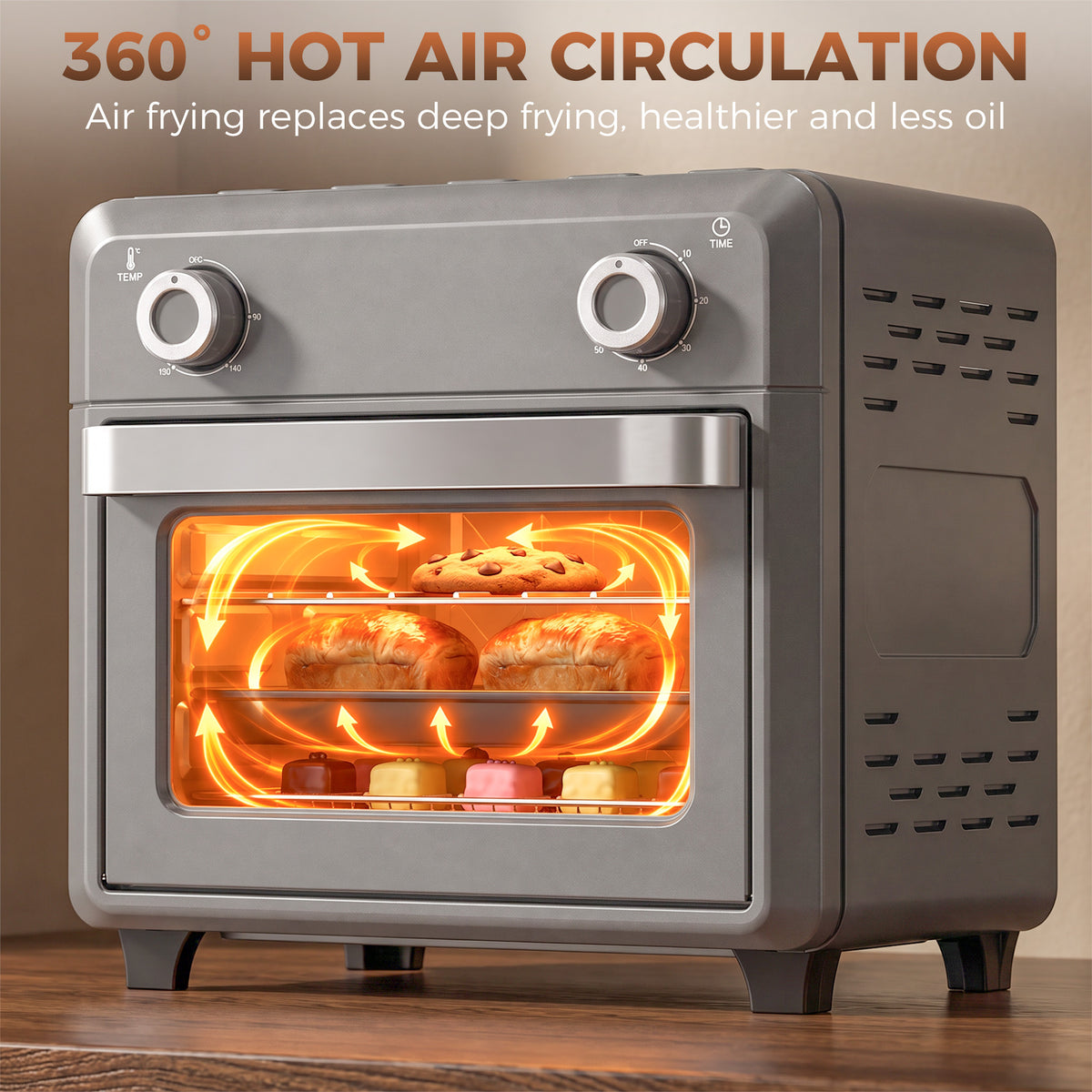 HOMCOM 10L Air Fryer Oven, Mini Oven, Grill, Roast, Bake, with Adjustable Temperature, Timer, 1000W, Grey