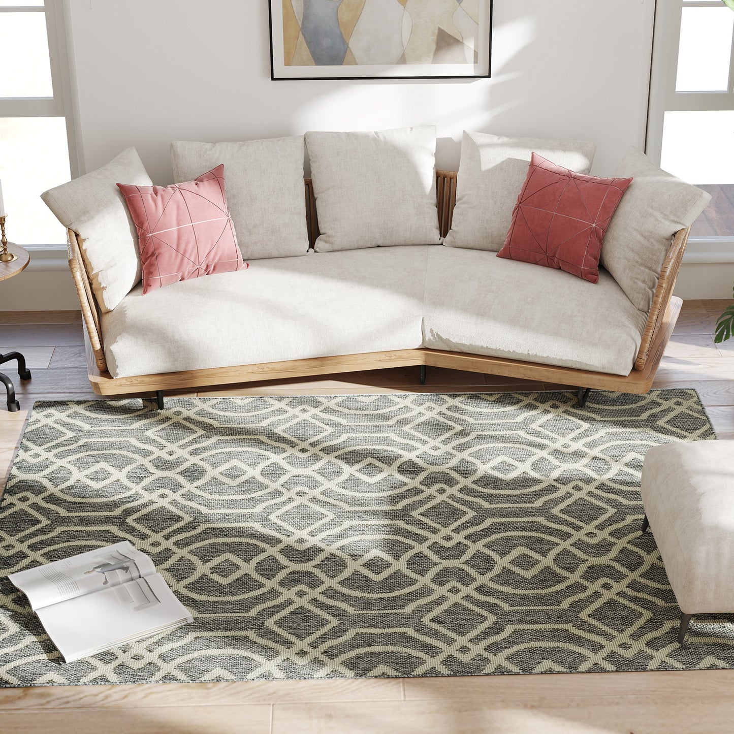 HOMCOM UV Resistant Indoor & Outdoor Area Rug, Easy-Cleaning Machine Washable Rug with Geometric Pattern for Patio, Garden, Kitchen, Bathroom or Living Room, 230 x 160 cm, Grey