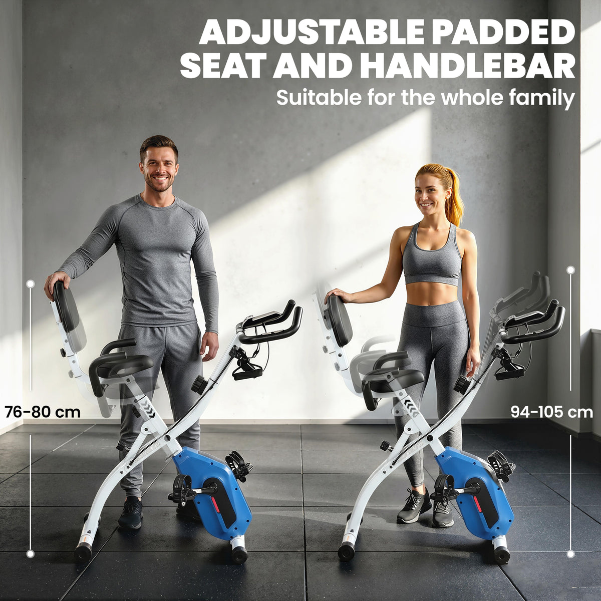 SPORTNOW 4-In-1 Folding Exercise Bike with Resistance Bands, Bluetooth App, 8-Level Magnetic Resistance, LCD Display, Blue