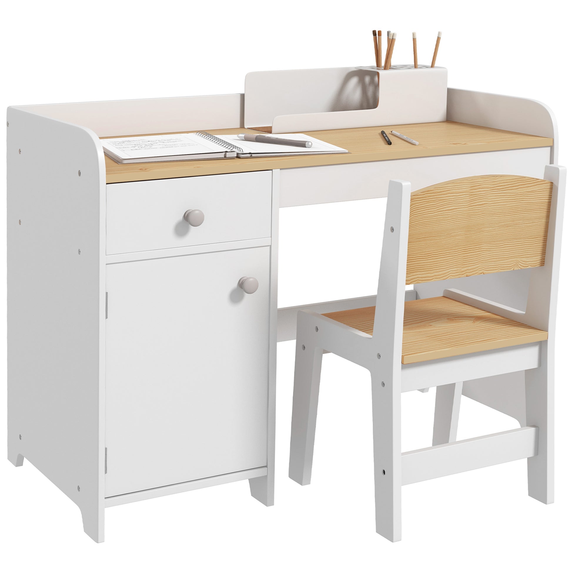 ZONEKIZ Kids Desk and Chair Set for 3-6 Years with Storage Drawer, Study Table and Chair for Children - White Default Title