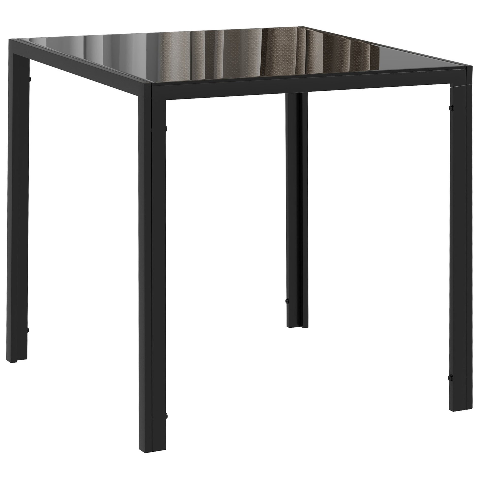 HOMCOM Modern Square Dining Table for 2-4 People, with Glass Top & Metal Legs, Black Default Title